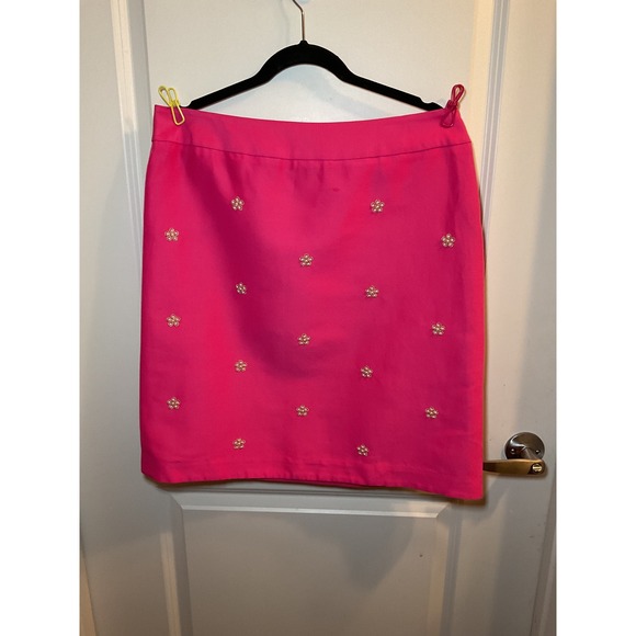 Talbots Pencil Skirt Hot Pink Embellished Career Party Cocktail Skirt size 14P‎ - Picture 1 of 8